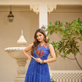 Royal Blue Bandhani Cotton Gown with Mirror Embroidery - Mangaldeep NX