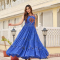 Royal Blue Bandhani Cotton Gown with Mirror Embroidery - Mangaldeep NX