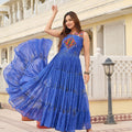 Royal Blue Bandhani Cotton Gown with Mirror Embroidery - Mangaldeep NX