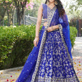 Royal Blue Embroidered Silk Lehenga Choli Set with Mirror Work and Sequin Dupatta - Mangaldeep NX