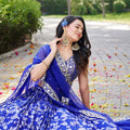 Royal Blue Embroidered Silk Lehenga Choli Set with Mirror Work and Sequin Dupatta - Mangaldeep NX