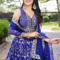 Royal Blue Embroidered Silk Lehenga Choli Set with Mirror Work and Sequin Dupatta - Mangaldeep NX