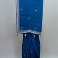 Royal Blue Satin Silk Saree Tassels Elegant Party Wedding Wear Saree - Mangaldeep NX
