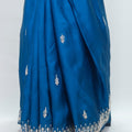 Royal Blue Satin Silk Saree Tassels Elegant Party Wedding Wear Saree - Mangaldeep NX