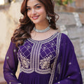 Royal Purple Anarkali Suit with Intricate Golden Embroidery - Mangaldeep NX