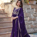 Royal Purple Anarkali Suit with Intricate Golden Embroidery - Mangaldeep NX