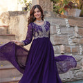 Royal Purple Anarkali Suit with Intricate Golden Embroidery - Mangaldeep NX