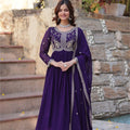 Royal Purple Anarkali Suit with Intricate Golden Embroidery - Mangaldeep NX