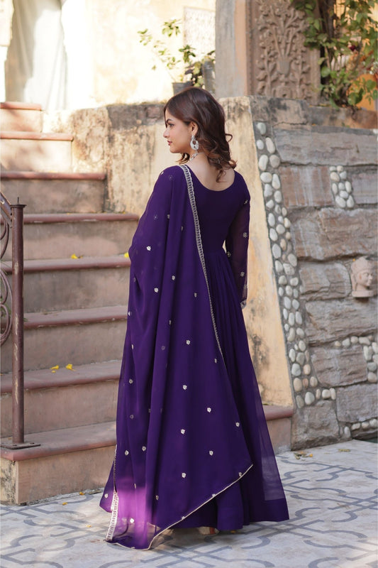Royal Purple Anarkali Suit with Intricate Golden Embroidery - Mangaldeep NX