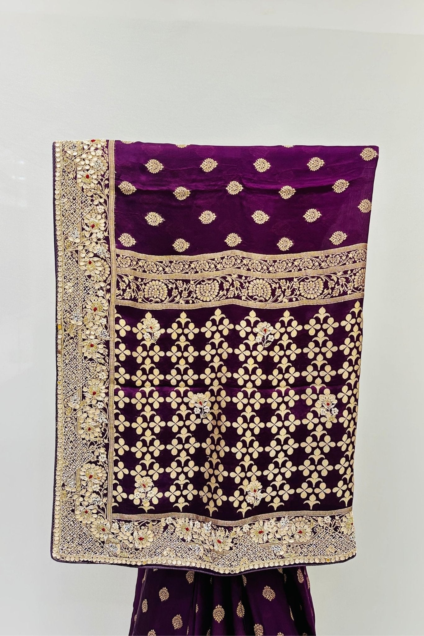 Royal Purple Designer Silk Saree with Golden Zari Embroidery - Mangaldeep NX