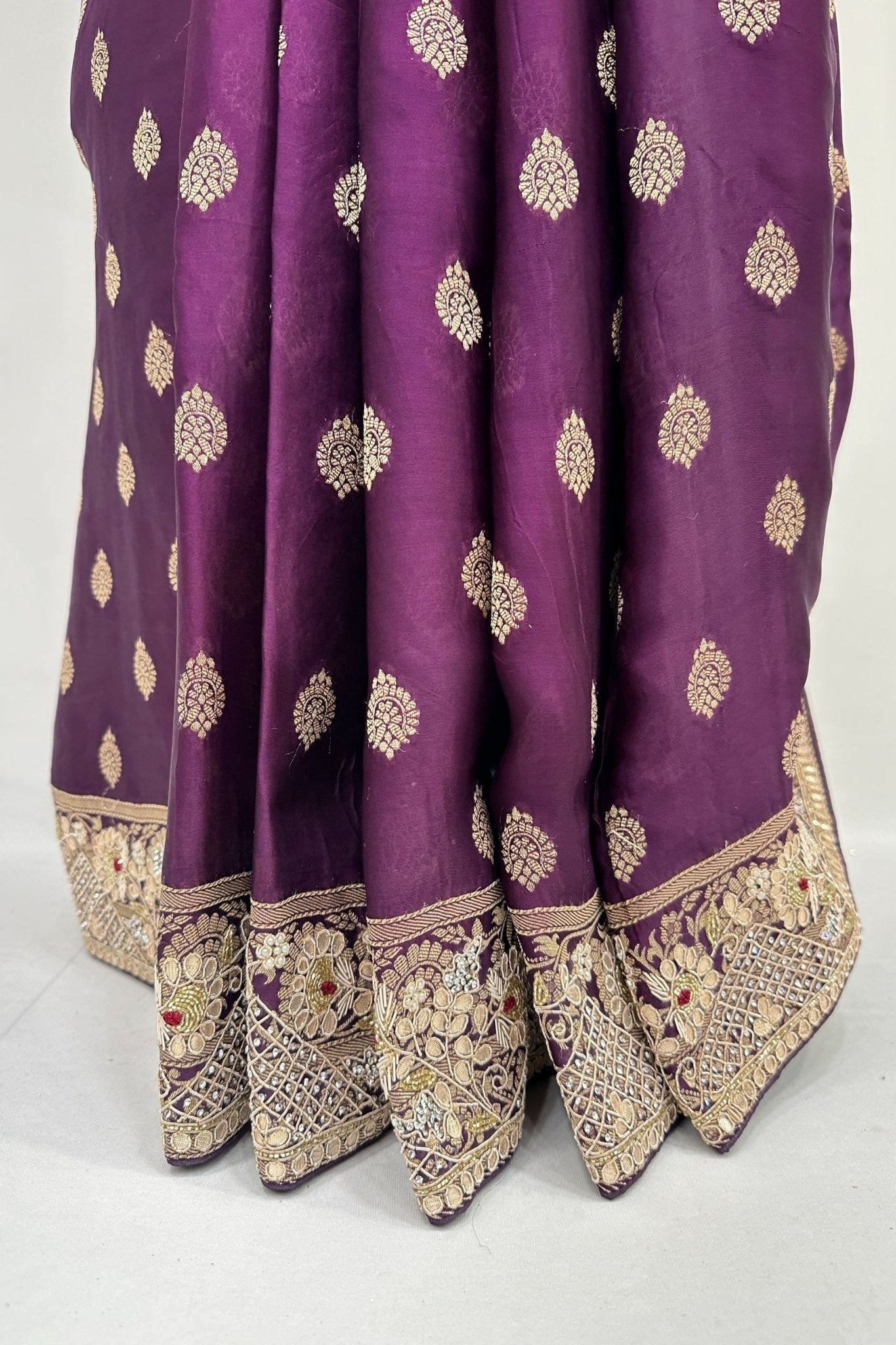 Royal Purple Designer Silk Saree with Golden Zari Embroidery - Mangaldeep NX