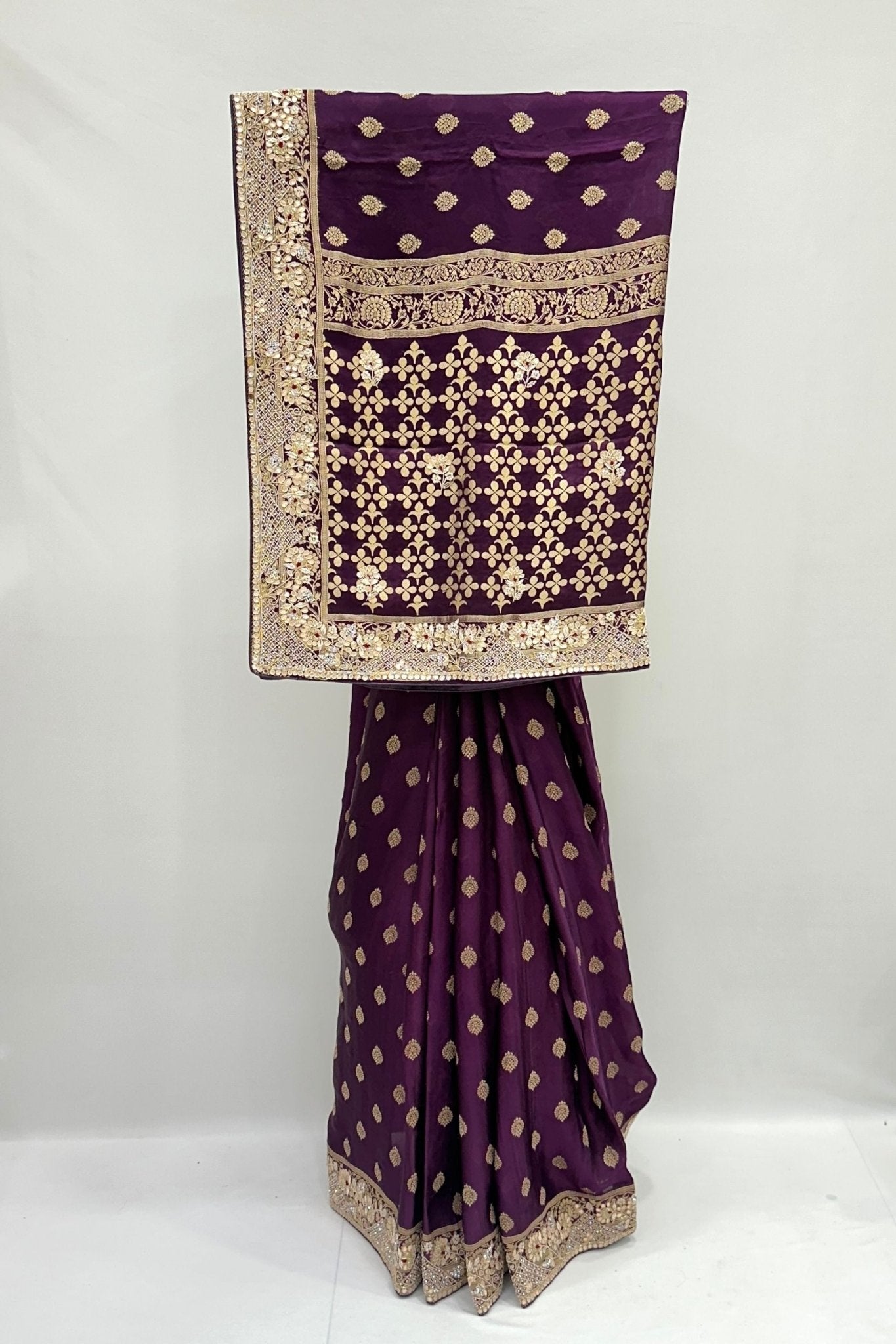 Royal Purple Designer Silk Saree with Golden Zari Embroidery - Mangaldeep NX