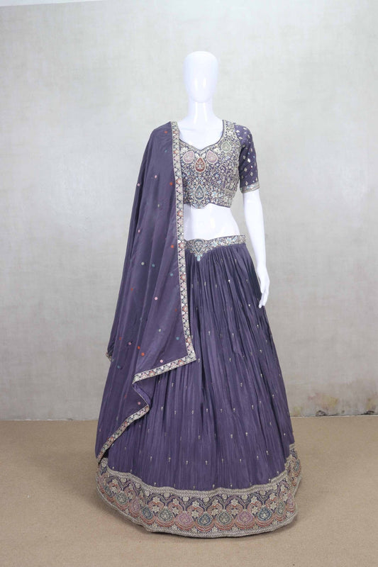 Royal Purple Embroidered Lehenga Choli with Mirror and Thread Work - Mangaldeep NX