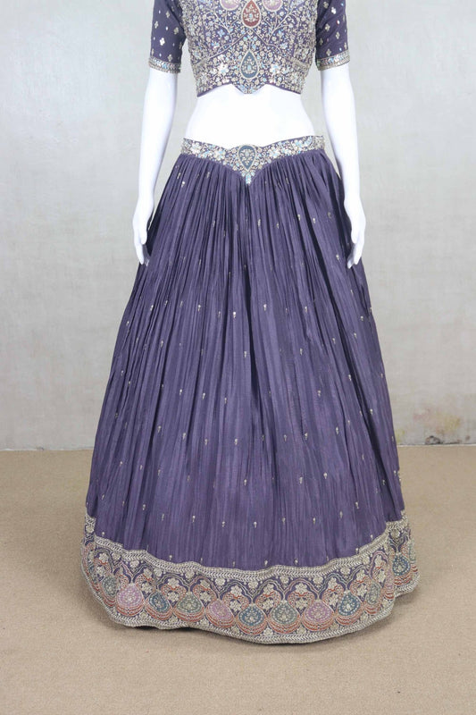 Royal Purple Embroidered Lehenga Choli with Mirror and Thread Work - Mangaldeep NX