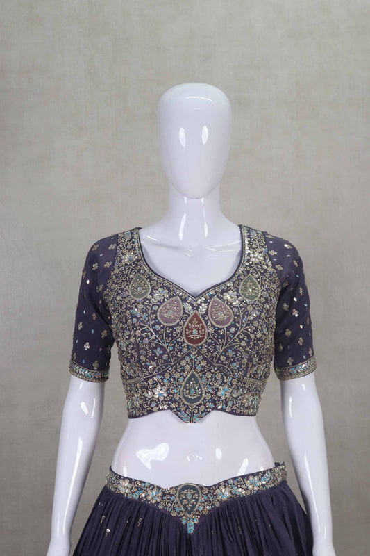 Royal Purple Embroidered Lehenga Choli with Mirror and Thread Work - Mangaldeep NX