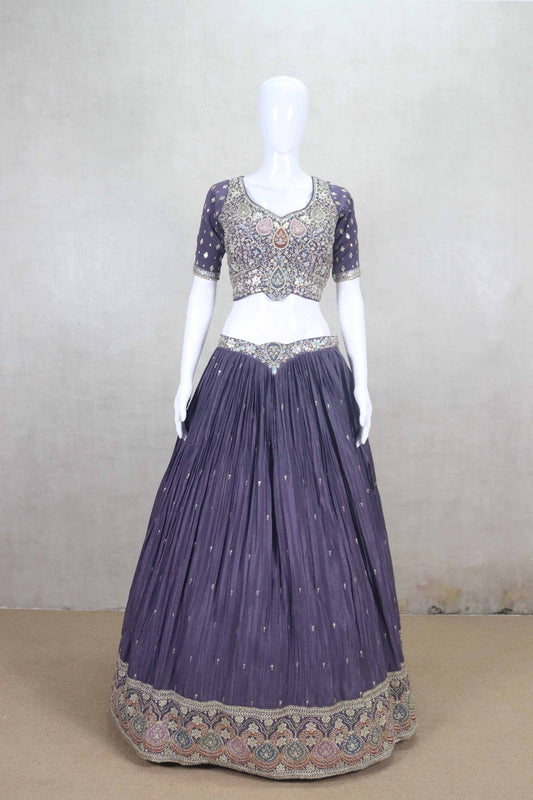 Royal Purple Embroidered Lehenga Choli with Mirror and Thread Work - Mangaldeep NX