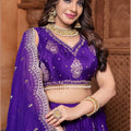 Royal Purple Embroidered Silk Lehenga Choli Set with Zari and Mirror Work Dupatta - Mangaldeep NX