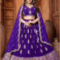 Royal Purple Embroidered Silk Lehenga Choli Set with Zari and Mirror Work Dupatta - Mangaldeep NX
