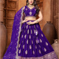 Royal Purple Embroidered Silk Lehenga Choli Set with Zari and Mirror Work Dupatta - Mangaldeep NX