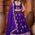 Royal Purple Embroidered Silk Lehenga Choli Set with Zari and Mirror Work Dupatta - Mangaldeep NX