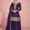 Royal Purple Embroidered Wedding Wear Sharara Suit With Dupatta - Mangaldeep NX