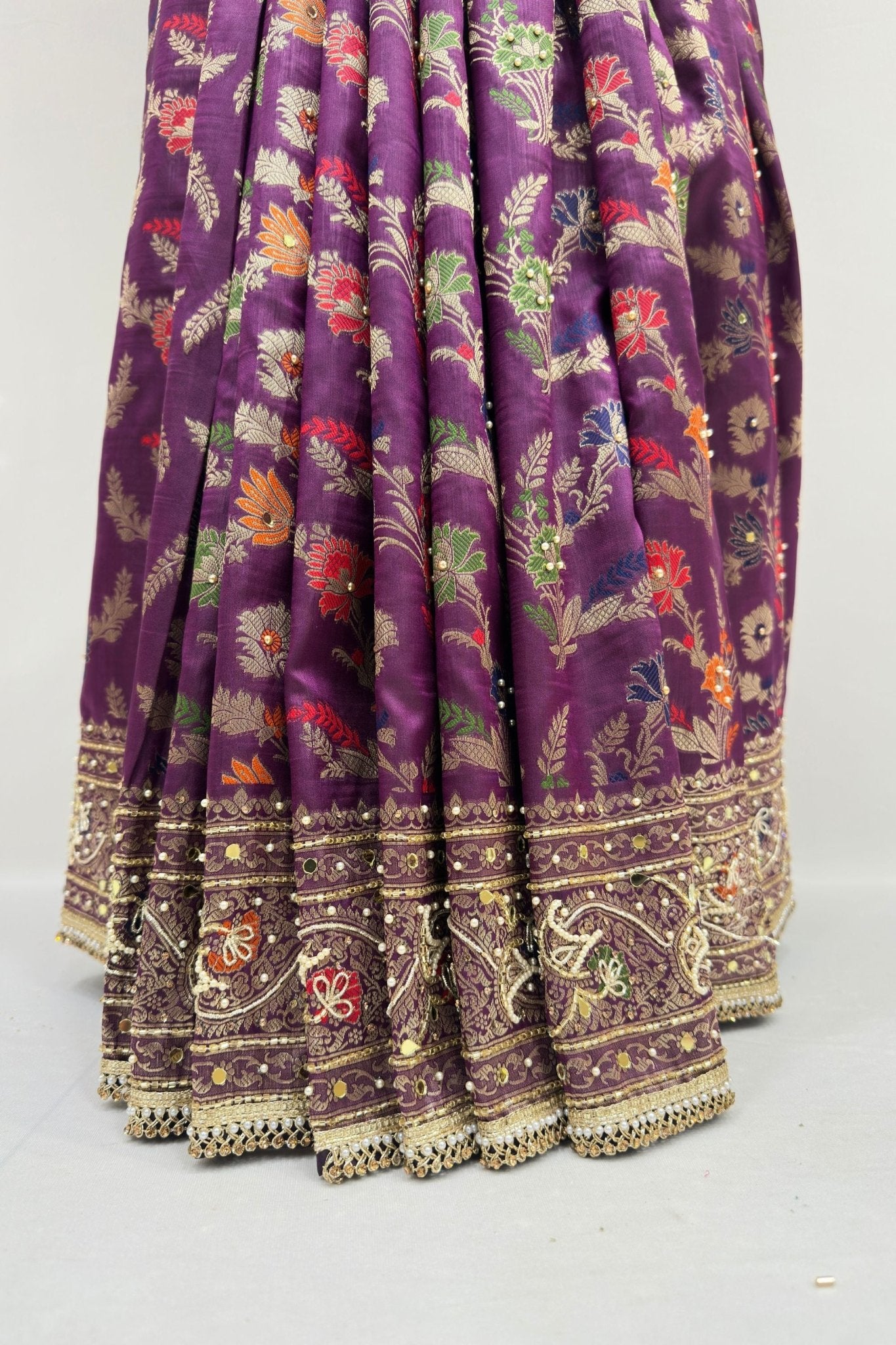Royal Purple Georgette Saree with Golden Embroidered - Mangaldeep NX