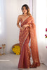 Rust Orange and Pink Checkered Chiffon Saree with Pearl Lace Border - Mangaldeep NX
