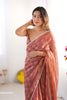 Rust Orange and Pink Checkered Chiffon Saree with Pearl Lace Border - Mangaldeep NX