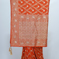 Rust Orange Banarasi Silk Saree Motifs Wedding Festive Wear - Mangaldeep NX