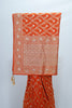 Rust Orange Banarasi Silk Saree Motifs Wedding Festive Wear - Mangaldeep NX