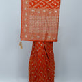Rust Orange Banarasi Silk Saree Motifs Wedding Festive Wear - Mangaldeep NX