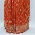 Rust Orange Banarasi Silk Saree Motifs Wedding Festive Wear - Mangaldeep NX