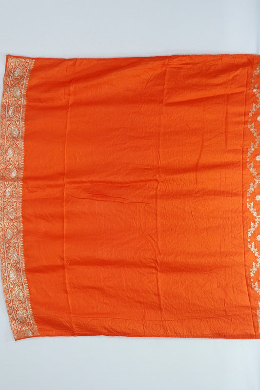 Rust Orange Banarasi Silk Saree Motifs Wedding Festive Wear - Mangaldeep NX