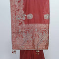 Rust Orange Banarasi Silk Saree with Silver Zari Embroidery and Peacock Motifs - Mangaldeep NX