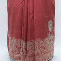 Rust Orange Banarasi Silk Saree with Silver Zari Embroidery and Peacock Motifs - Mangaldeep NX