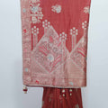 Rust Orange Bangalori Silk Saree with Silver Zari Floral Embroidery and Beaded Tassel Pallu - Mangaldeep NX