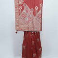 Rust Orange Bangalori Silk Saree with Silver Zari Floral Embroidery and Beaded Tassel Pallu - Mangaldeep NX
