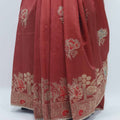 Rust Orange Bangalori Silk Saree with Silver Zari Floral Embroidery and Beaded Tassel Pallu - Mangaldeep NX