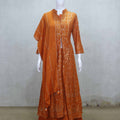 Rust Orange Embroidered Anarkali Kurta Set with Mirror Work and Matching Dupatta - Mangaldeep NX