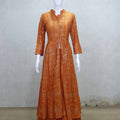Rust Orange Embroidered Anarkali Kurta Set with Mirror Work and Matching Dupatta - Mangaldeep NX