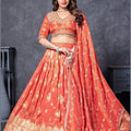 Rust Orange Embroidered Silk Lehenga Choli with Dupatta - Mangaldeep NX