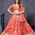 Rust Orange Embroidered Silk Lehenga Choli with Dupatta - Mangaldeep NX