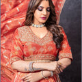 Rust Orange Embroidered Silk Lehenga Choli with Dupatta - Mangaldeep NX