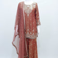 Rust Orange Embroidered Silk Palazzo Suit with Dupatta - Mangaldeep NX