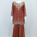 Rust Orange Embroidered Silk Palazzo Suit with Dupatta - Mangaldeep NX