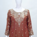 Rust Orange Embroidered Silk Palazzo Suit with Dupatta - Mangaldeep NX