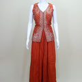 Rust Orange Indo - Western Sharara Set with Embroidered Peplum Kurti and Dupatta - Mangaldeep NX