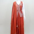 Rust Orange Indo - Western Sharara Set with Embroidered Peplum Kurti and Dupatta - Mangaldeep NX