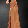 Rust Orange Sequin Embellished Party Wear Fandy Silk Saree with Golden Scallop Border - Mangaldeep NX