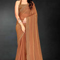 Rust Orange Sequin Embellished Party Wear Fandy Silk Saree with Golden Scallop Border - Mangaldeep NX